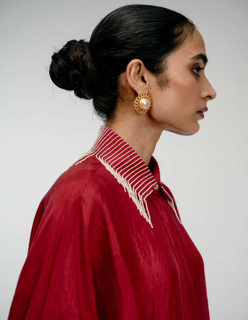 Heirloom Set mulberry silk co-ord set by Ode to Odd in red for women Worldwide