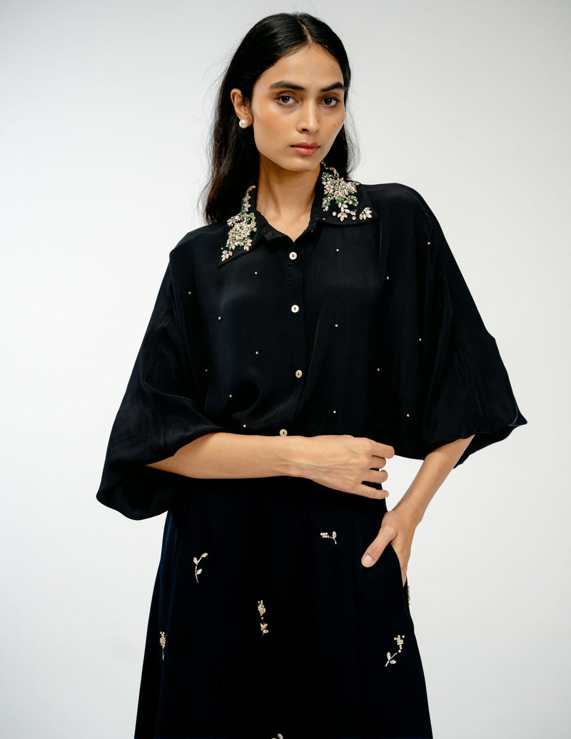 Yours Always Set crepe co-ord set by Ode to Odd in black for women Worldwide