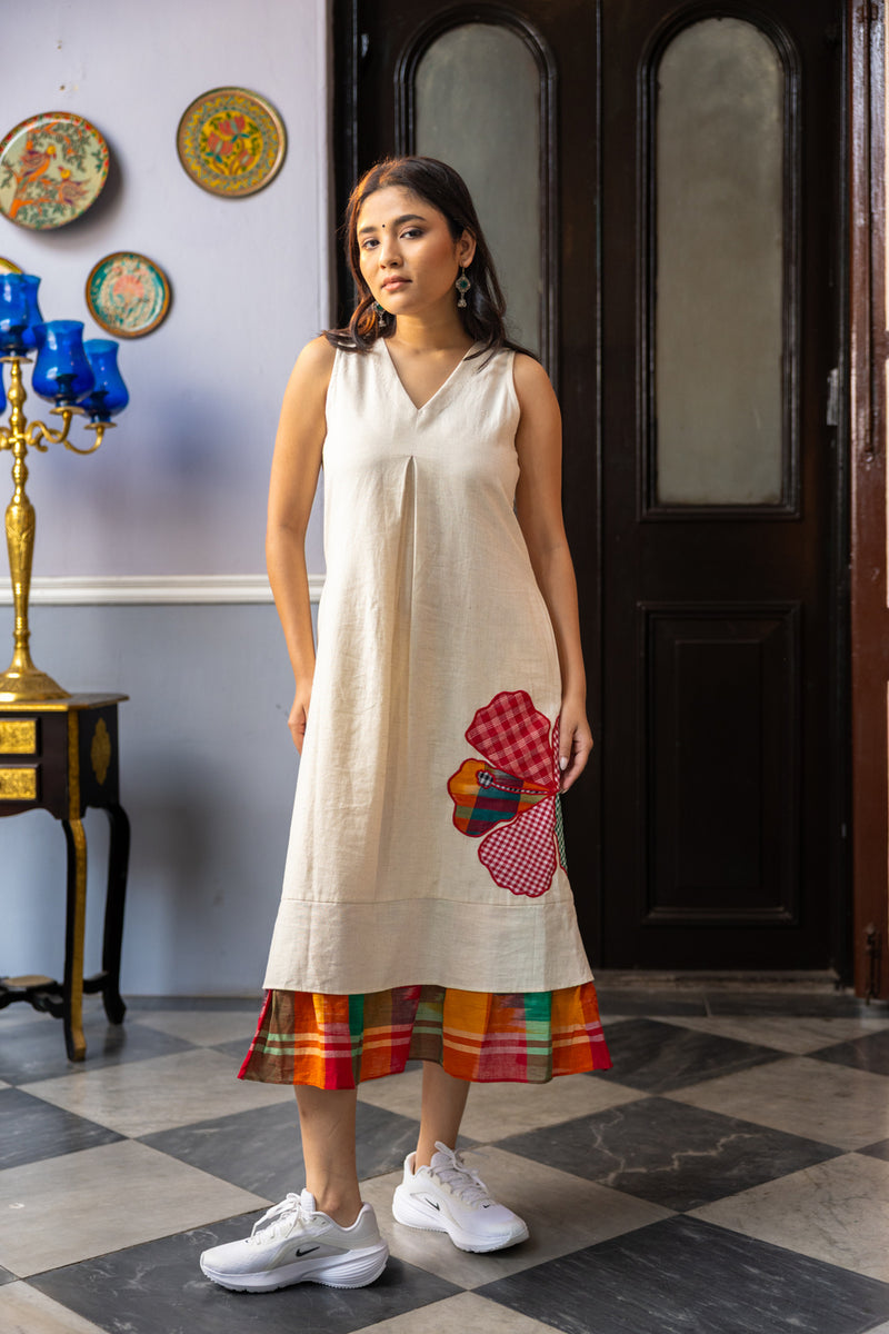 Sienna Dress cotton,gamcha dress by 145 East in white,multi-color for women Worldwide