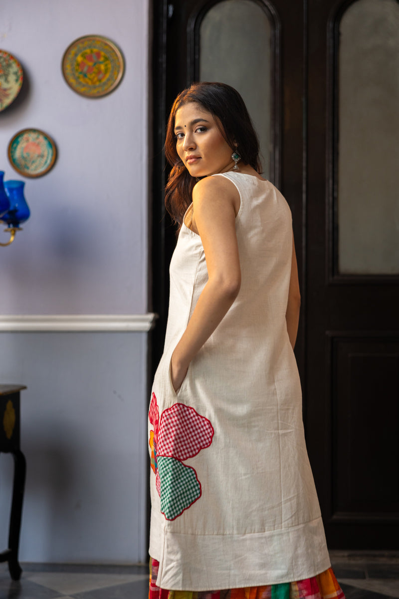 Sienna Dress cotton,gamcha dress by 145 East in white,multi-color for women Worldwide