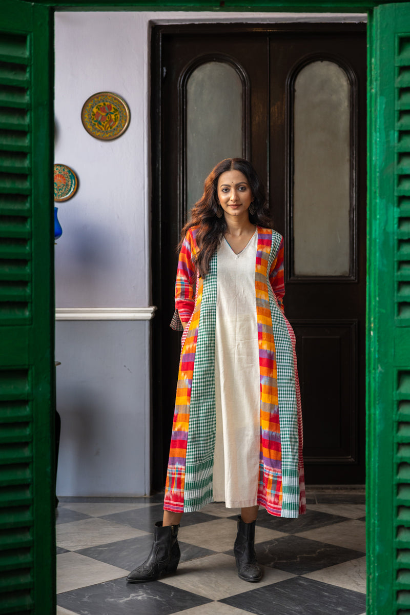 Noma Dress cotton,gamcha dress by 145 East in white,multi-color for women Worldwide