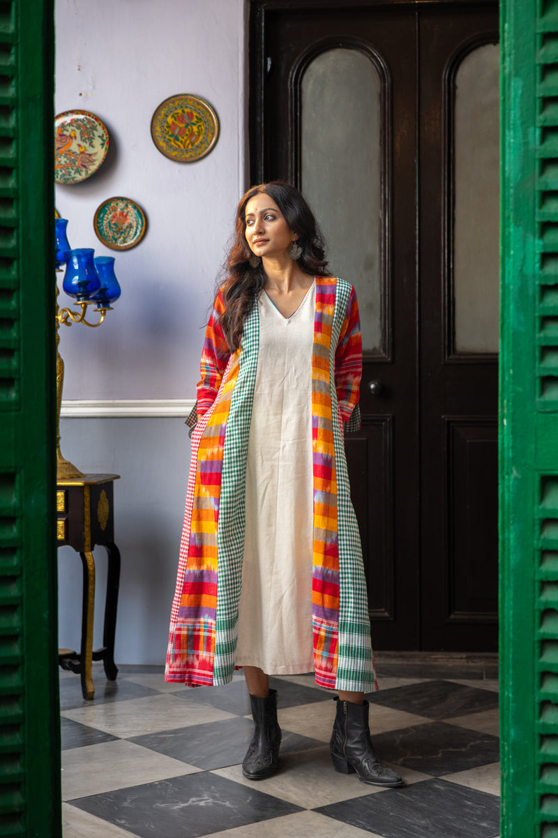 Noma Dress cotton,gamcha dress by 145 East in white,multi-color for women Worldwide