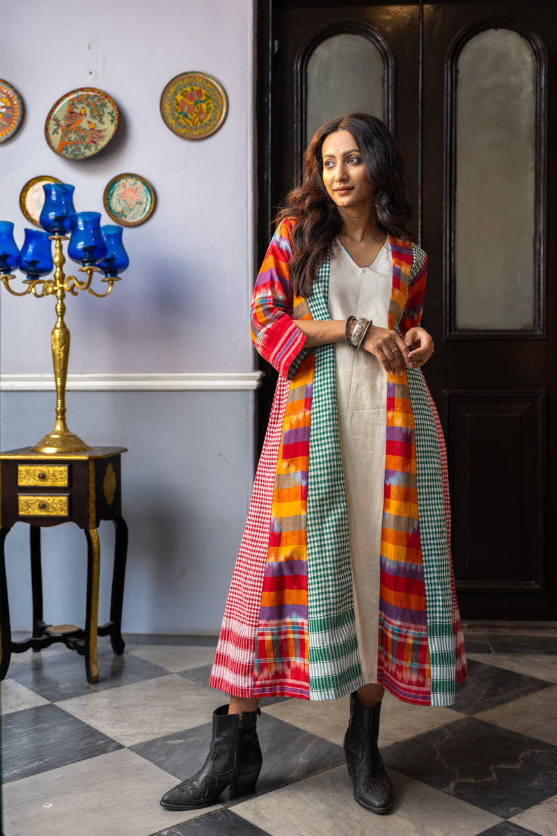 Noma Dress cotton,gamcha dress by 145 East in white,multi-color for women Worldwide