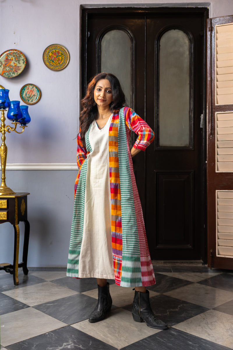 Noma Dress cotton,gamcha dress by 145 East in white,multi-color for women Worldwide