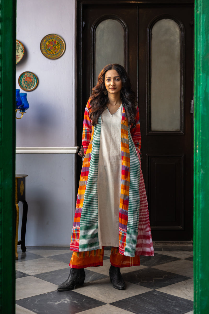 Noma Dress+Palazzo Set cotton,gamcha co-ord set by 145 East in white,multi-color for women Worldwide