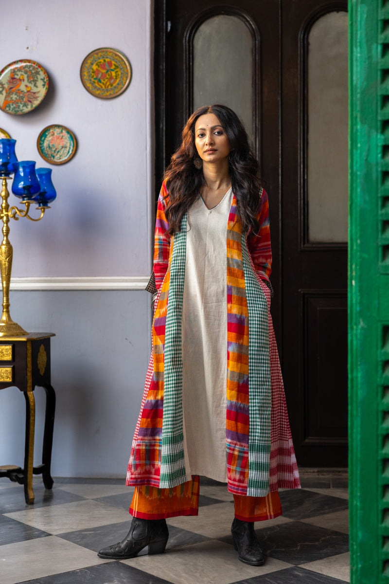 Noma Dress+Palazzo Set cotton,gamcha co-ord set by 145 East in white,multi-color for women Worldwide