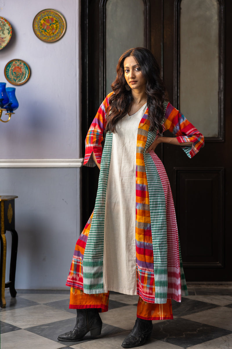 Noma Dress+Palazzo Set cotton,gamcha co-ord set by 145 East in white,multi-color for women Worldwide
