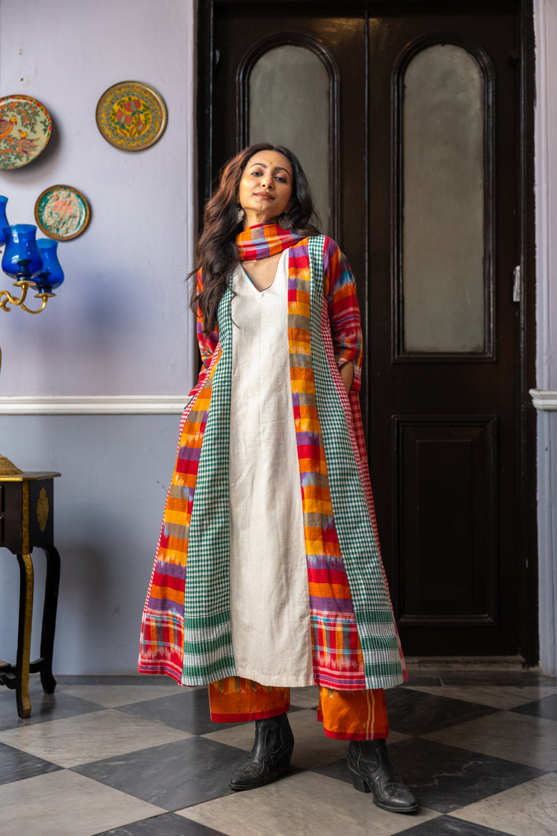 Noma Dress+Palazzo+Dupatta Set cotton,gamcha co-ord set by 145 East in white,multi-color for women Worldwide