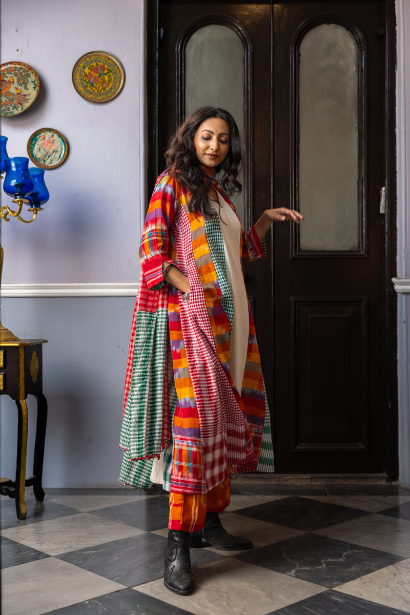 Noma Dress+Palazzo+Dupatta Set cotton,gamcha co-ord set by 145 East in white,multi-color for women Worldwide