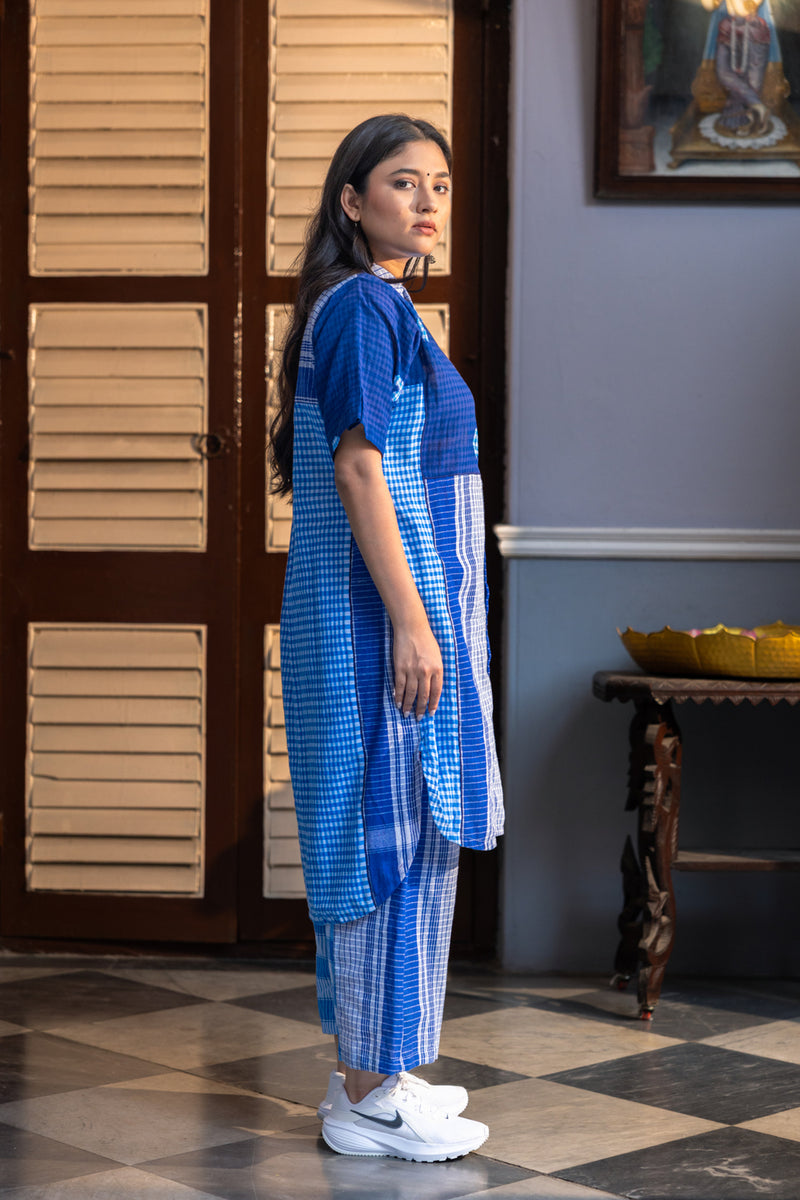 Kaleido Dress+Palazzo Set gamcha co-ord set by 145 East in blue for women Worldwide