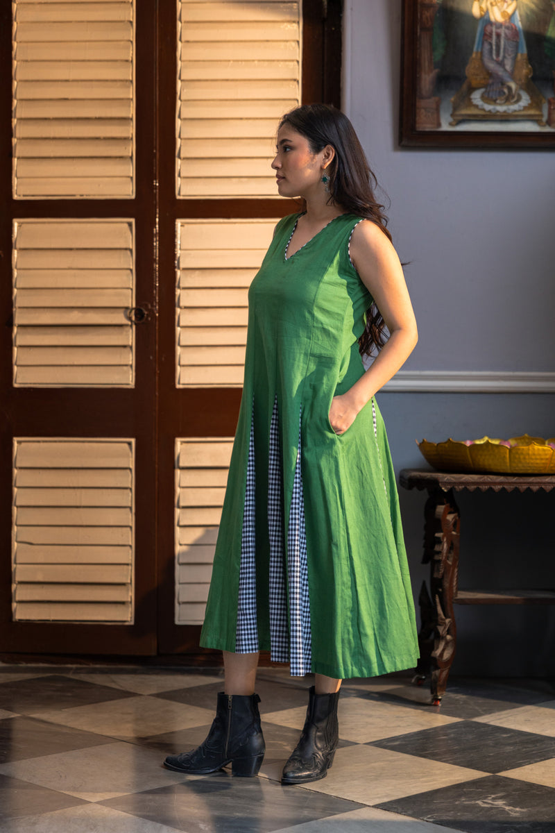 Sage Dress cotton,gamcha dress by 145 East in green,black for women Worldwide