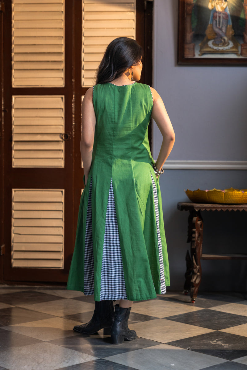 Sage Dress cotton,gamcha dress by 145 East in green,black for women Worldwide