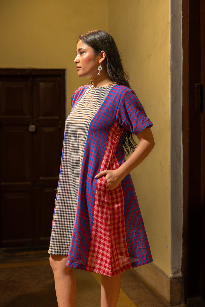 Ayla Dress gamcha dress by 145 East in black, purple,red for women Worldwide