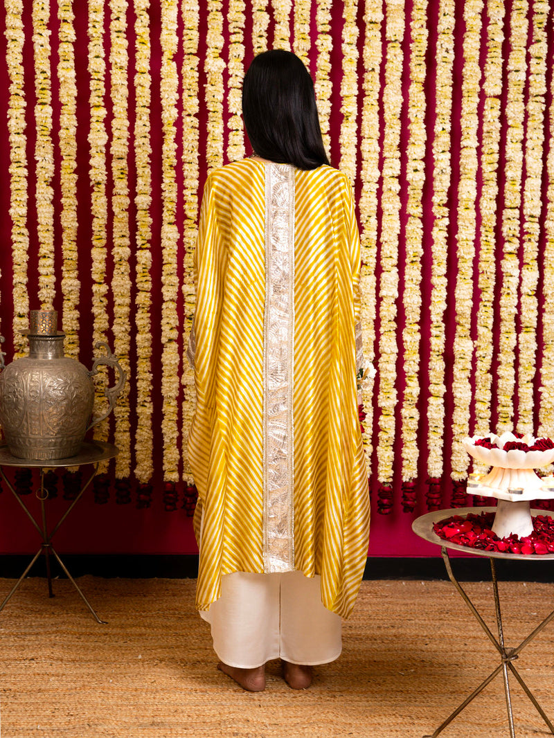 Leheriya Silk 1 Tunic & Pant Set-Mustard leheriya silk kurta/kurta set by Sabo by Sabina in yellow for women Worldwide