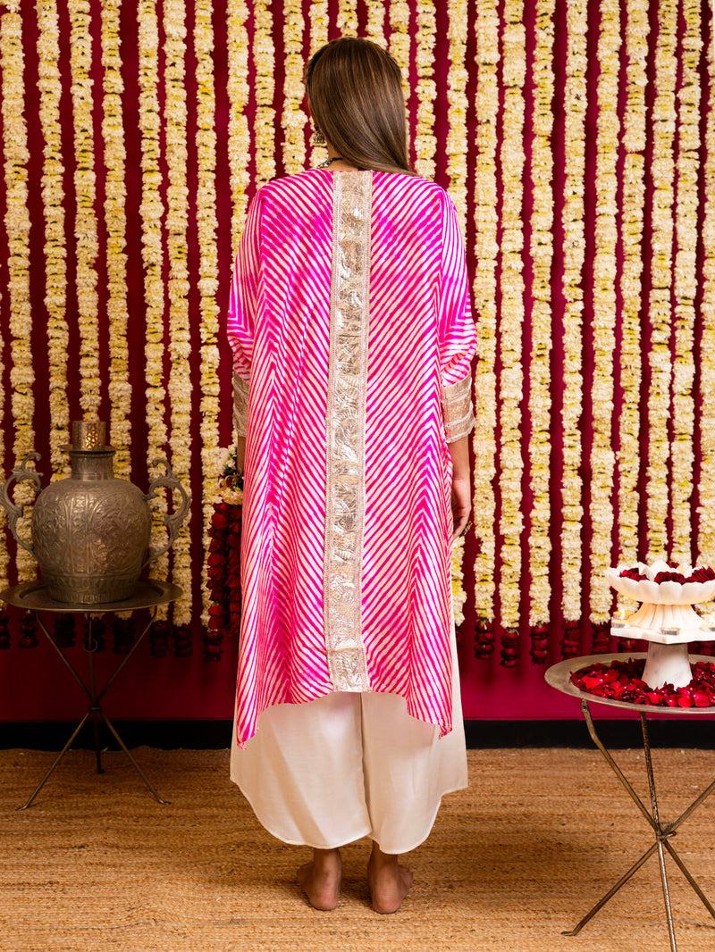 Leheriya Silk 1 Tunic & Pant Set-Hot Pink leheriya silk kurta/kurta set by Sabo by Sabina in pink for women Worldwide