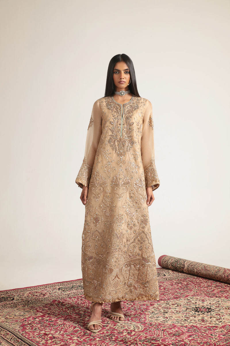 Zar-Rang Ivory Heavy Jaal Kaftan Set organza kurta/kurta set by Niti Bothra in ivory for women Worldwide