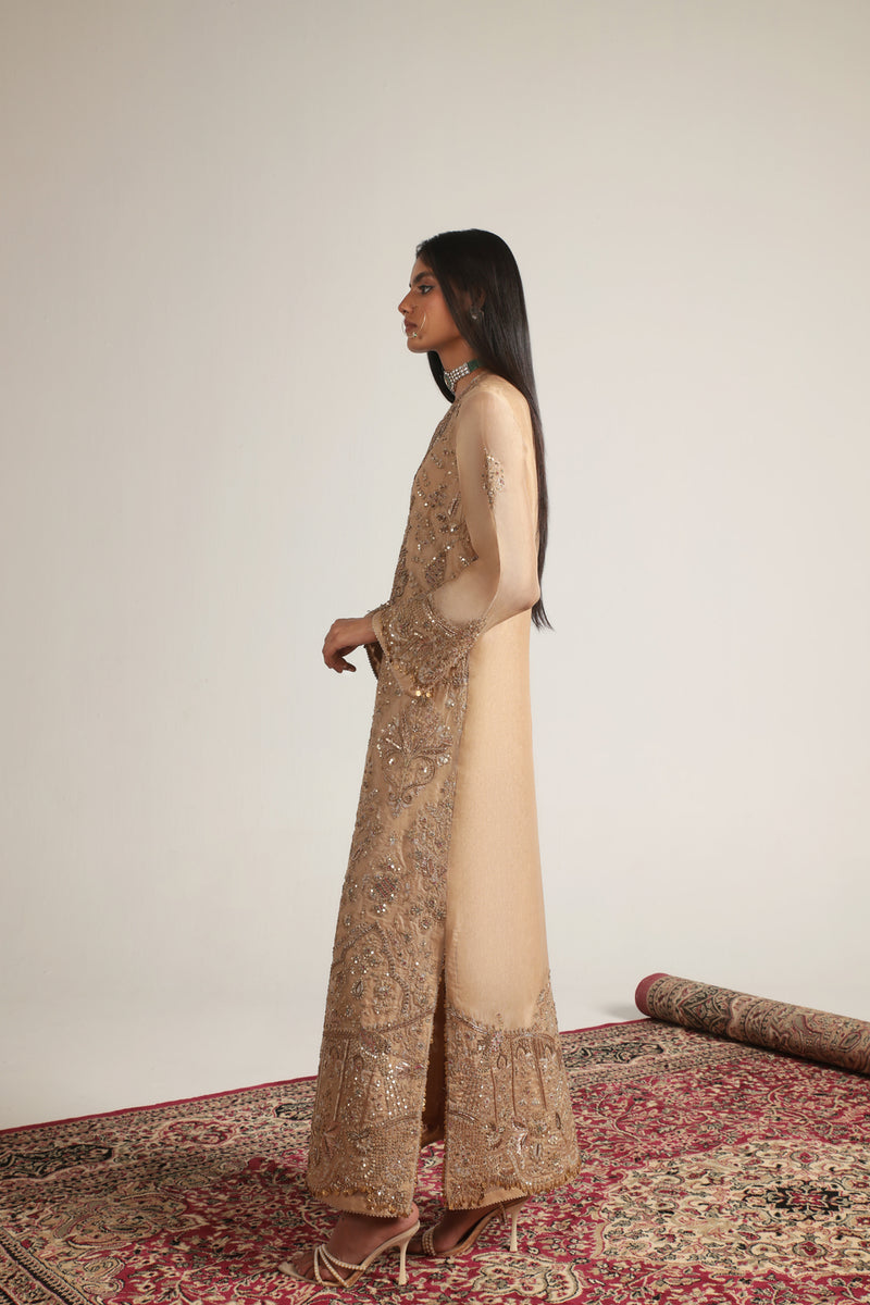 Zar-Rang Ivory Heavy Jaal Kaftan Set organza kurta/kurta set by Niti Bothra in ivory for women Worldwide