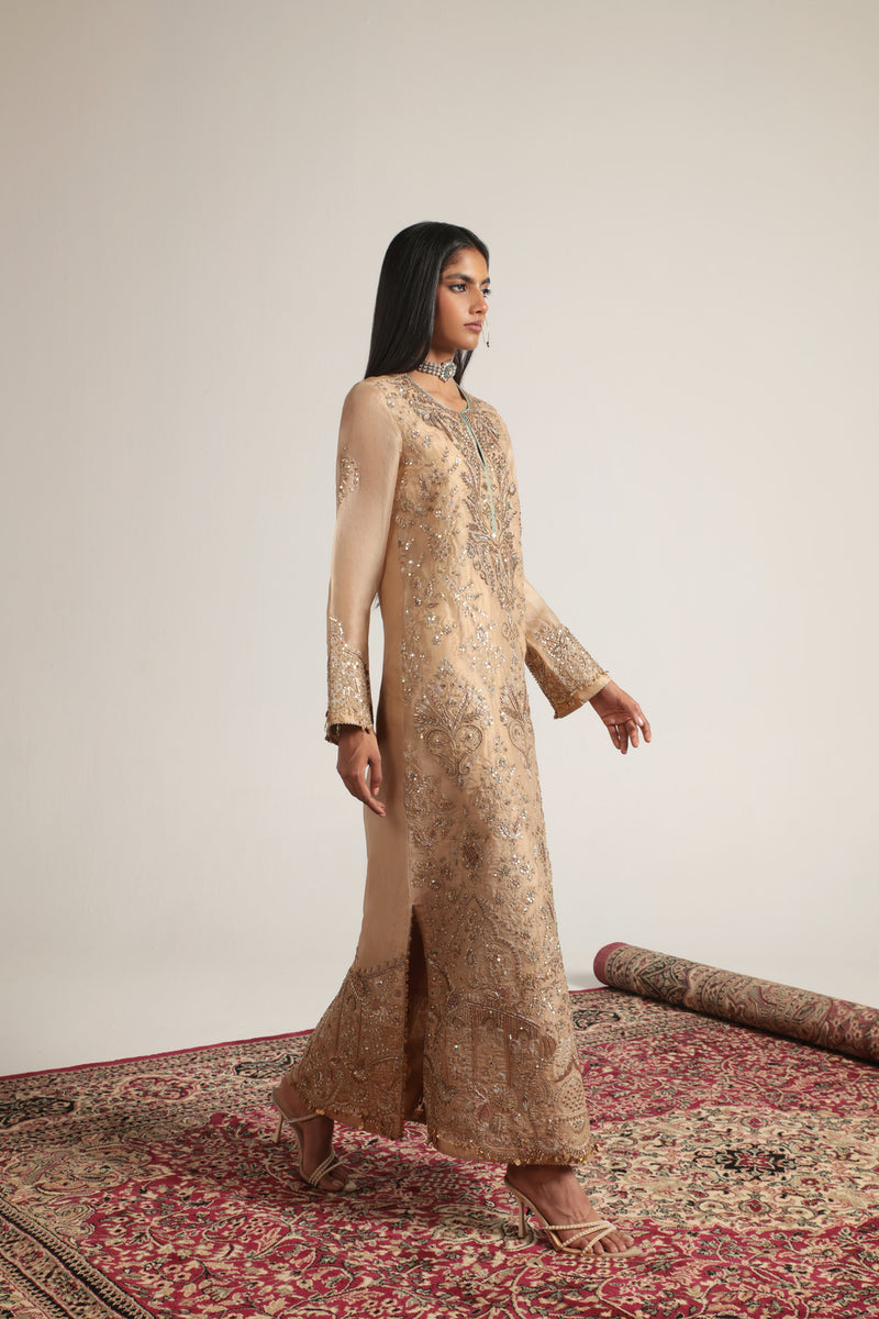 Zar-Rang Ivory Heavy Jaal Kaftan Set organza kurta/kurta set by Niti Bothra in ivory for women Worldwide