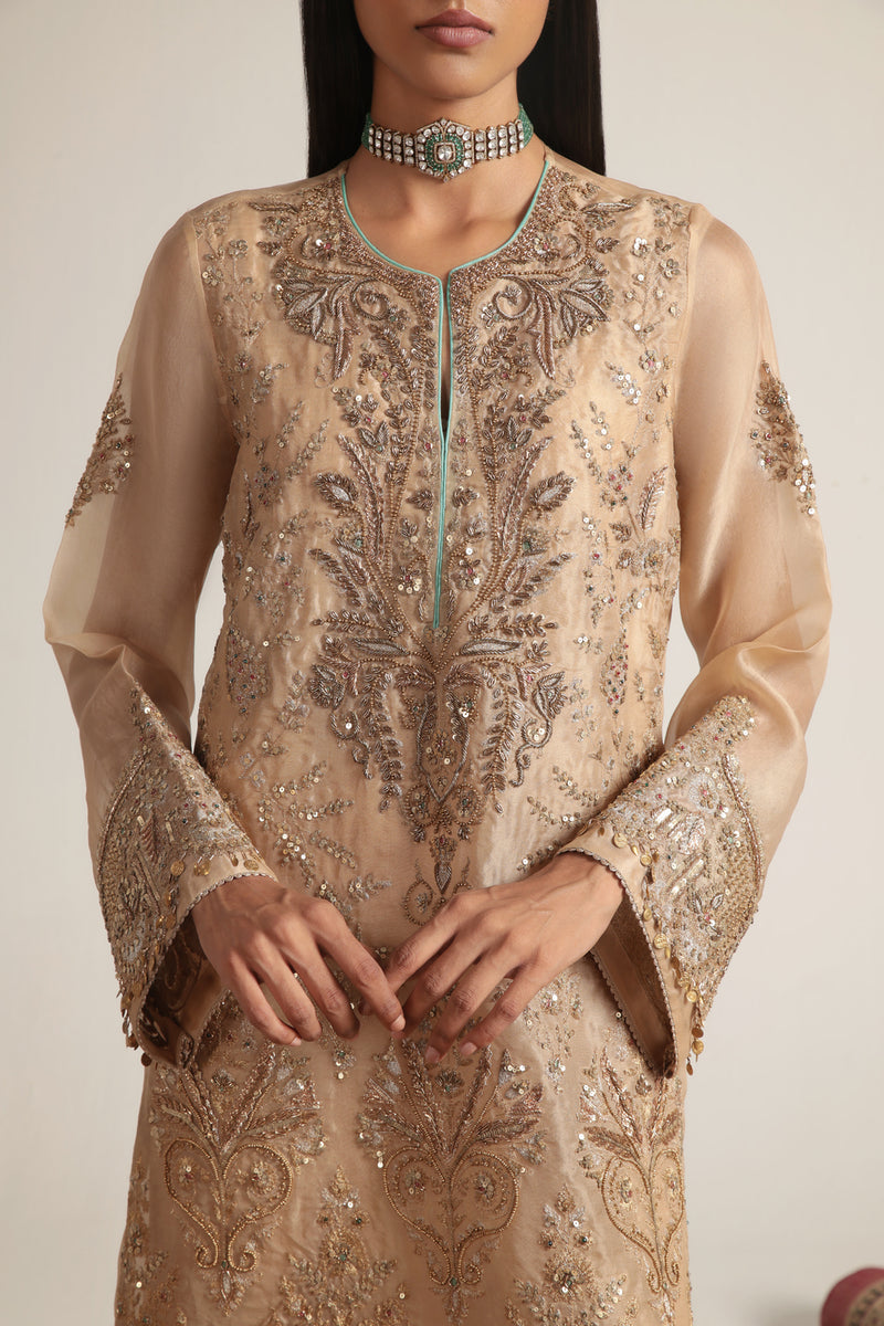 Zar-Rang Ivory Heavy Jaal Kaftan Set organza kurta/kurta set by Niti Bothra in ivory for women Worldwide