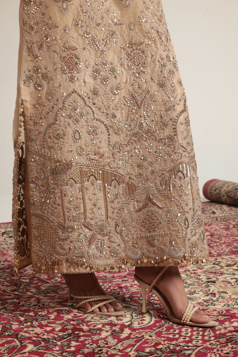 Zar-Rang Ivory Heavy Jaal Kaftan Set organza kurta/kurta set by Niti Bothra in ivory for women Worldwide