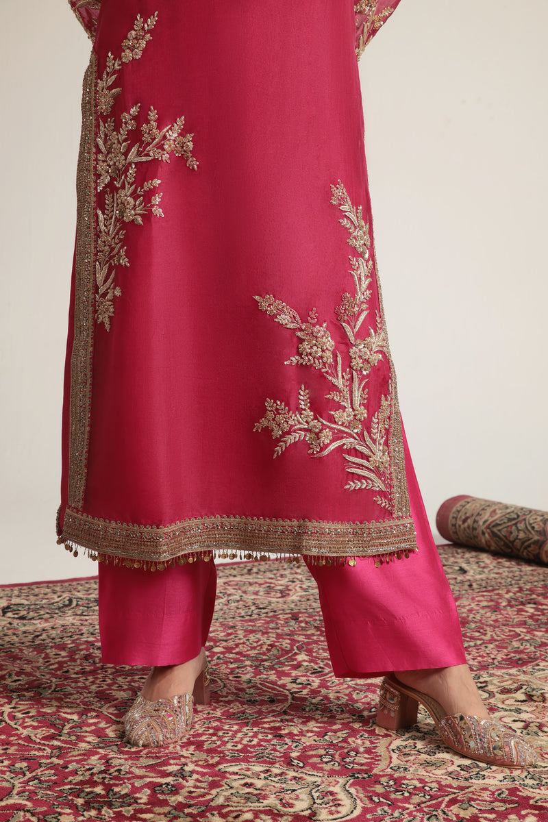 Zar-Rang Pink Jaal Kurta Set organza, silk tencel kurta/kurta set by Niti Bothra in pink for women Worldwide
