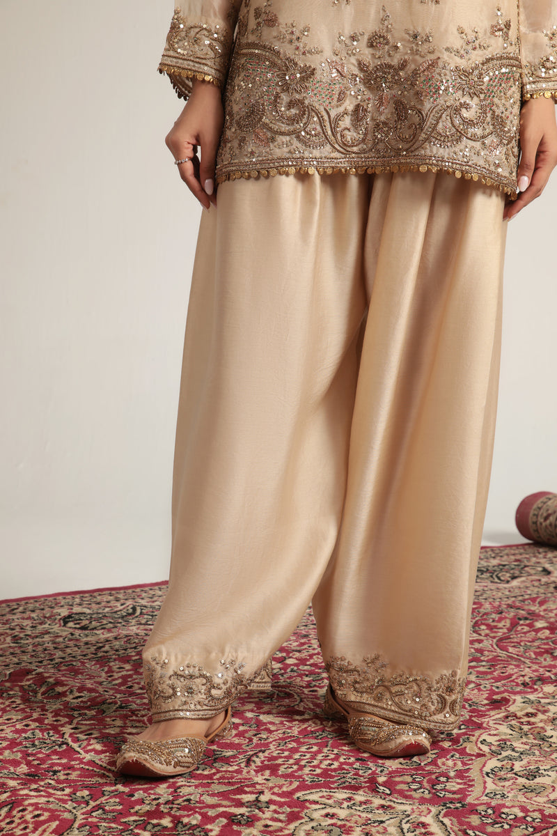Zar-Rang Short Farshi Kurta Set organza, silk tencel kurta/kurta set by Niti Bothra in ivory for women Worldwide