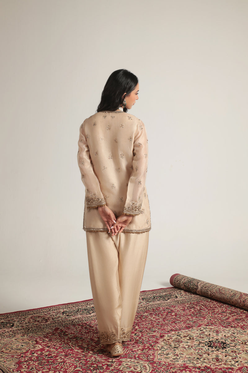 Zar-Rang Short Farshi Kurta Set organza, silk tencel kurta/kurta set by Niti Bothra in ivory for women Worldwide