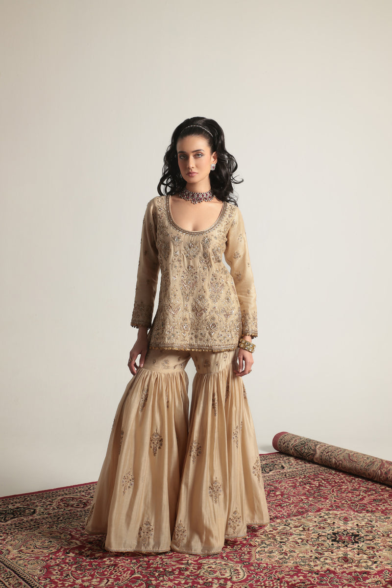 Zar-Rang Ivory Sharara Set silk chanderi kurta/kurta set by Niti Bothra in ivory for women Worldwide