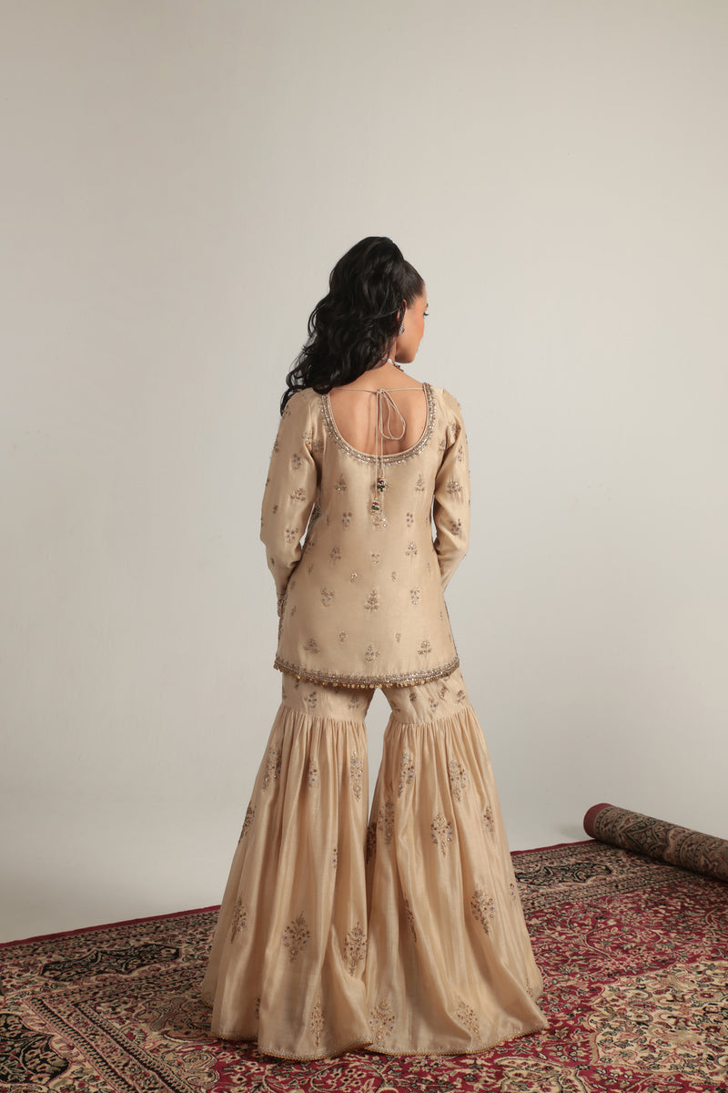 Zar-Rang Ivory Sharara Set silk chanderi kurta/kurta set by Niti Bothra in ivory for women Worldwide