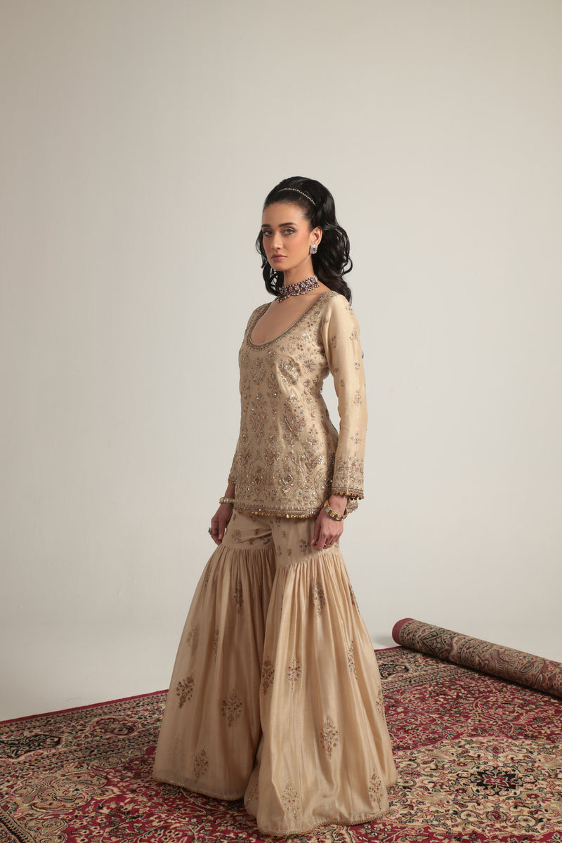 Zar-Rang Ivory Sharara Set silk chanderi kurta/kurta set by Niti Bothra in ivory for women Worldwide