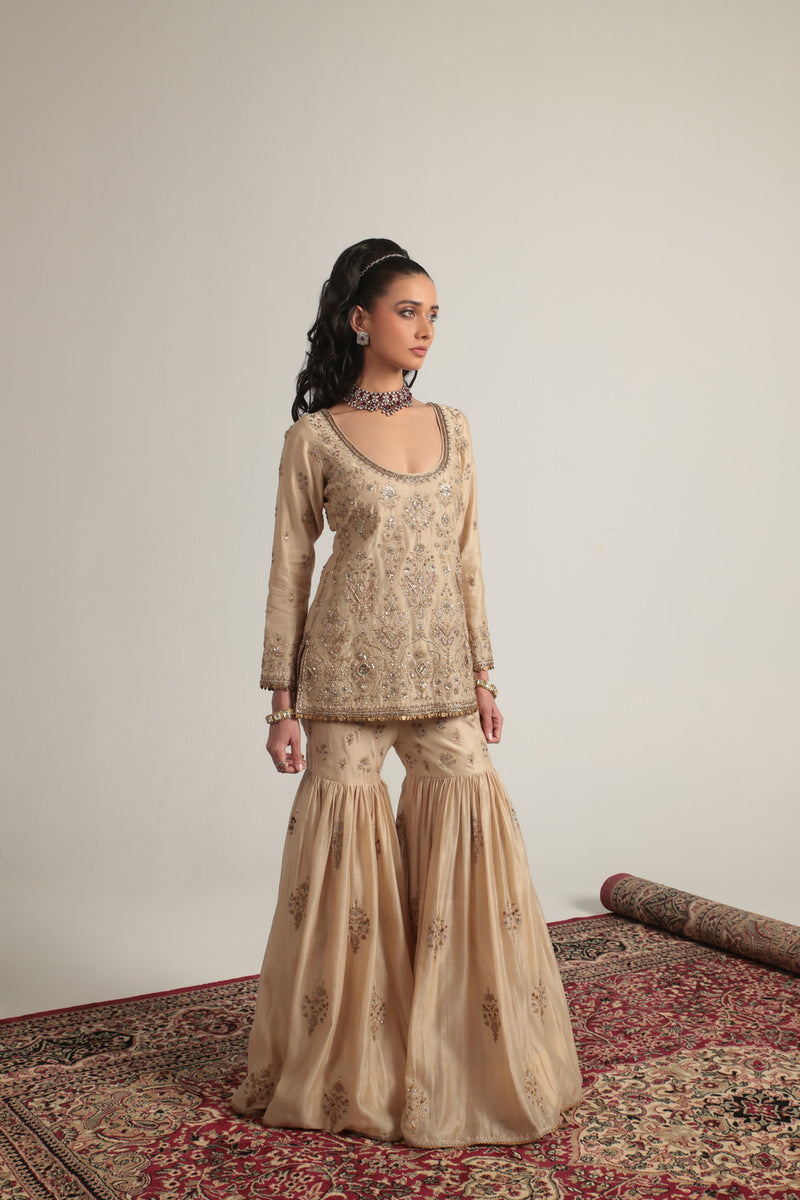 Zar-Rang Ivory Sharara Set silk chanderi kurta/kurta set by Niti Bothra in ivory for women Worldwide