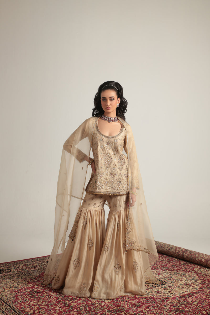 Zar-Rang Ivory Sharara Set silk chanderi kurta/kurta set by Niti Bothra in ivory for women Worldwide