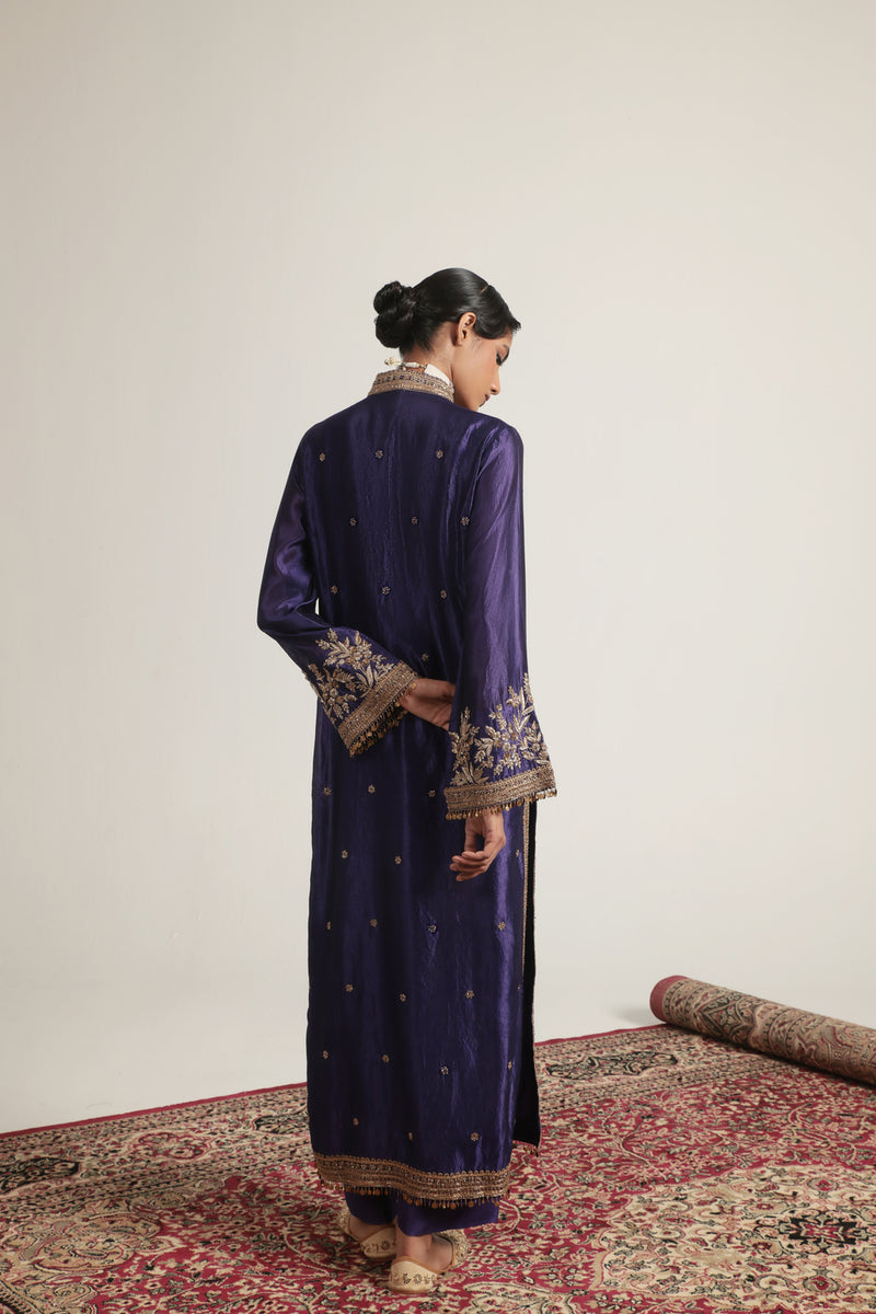Zar-Rang Purple Jaal Kurta Set kora silk, silk tencel kurta/kurta set by Niti Bothra in purple for women Worldwide