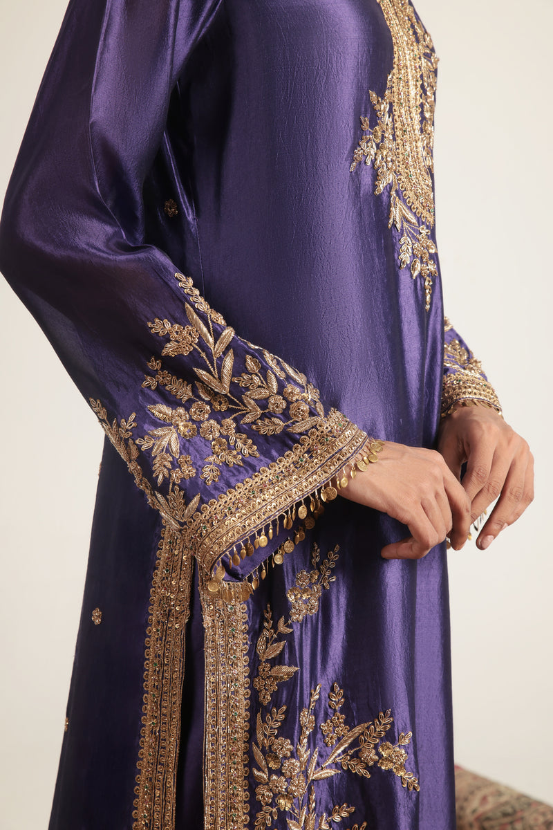 Zar-Rang Purple Jaal Kurta Set kora silk, silk tencel kurta/kurta set by Niti Bothra in purple for women Worldwide