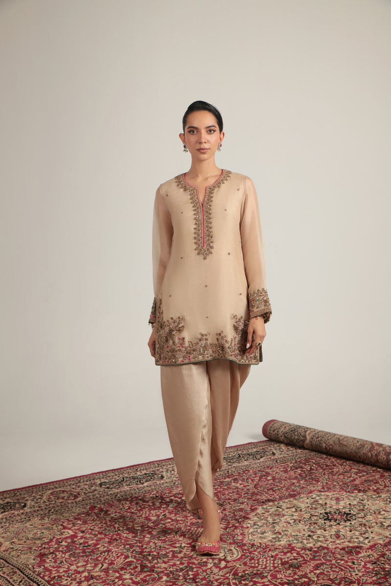 Zar-Rang Ivory Heavy Short Kurta Set organza, silk tencel kurta/kurta set by Niti Bothra in ivory for women Worldwide