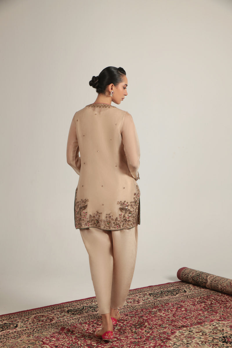 Zar-Rang Ivory Heavy Short Kurta Set organza, silk tencel kurta/kurta set by Niti Bothra in ivory for women Worldwide