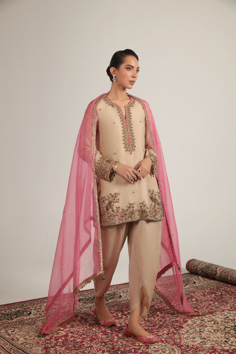 Zar-Rang Ivory Heavy Short Kurta Set organza, silk tencel kurta/kurta set by Niti Bothra in ivory for women Worldwide