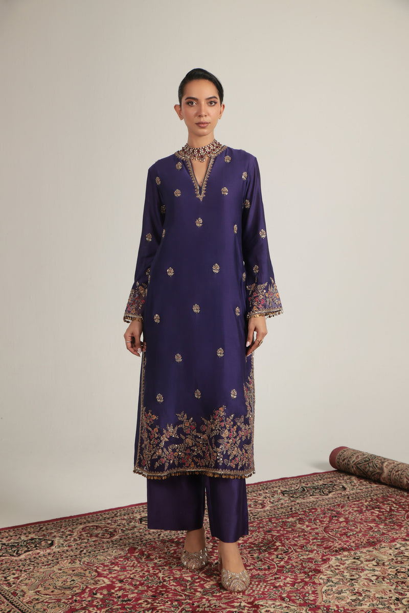 Zar-Rang Purple Farshi Kurta Set organza kurta/kurta set by Niti Bothra in purple for women Worldwide