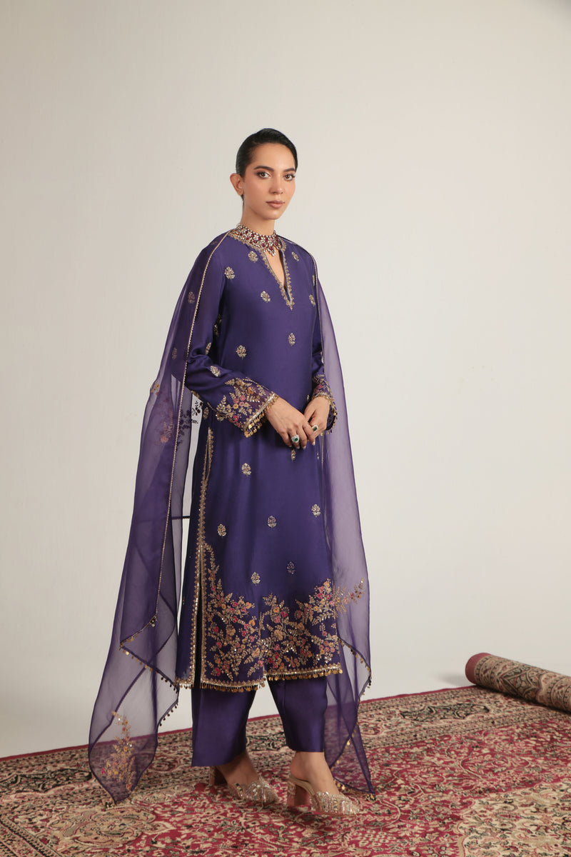 Zar-Rang Purple Farshi Kurta Set organza kurta/kurta set by Niti Bothra in purple for women Worldwide