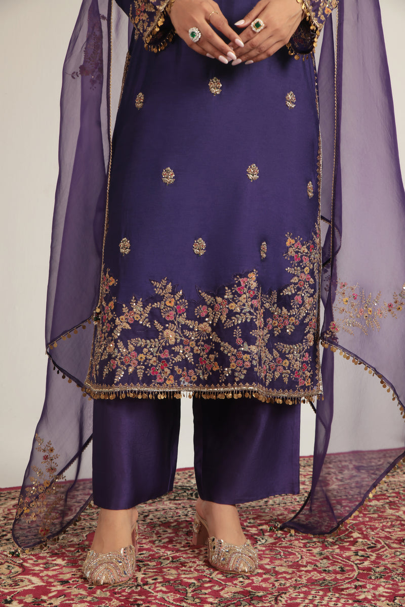 Zar-Rang Purple Farshi Kurta Set organza kurta/kurta set by Niti Bothra in purple for women Worldwide