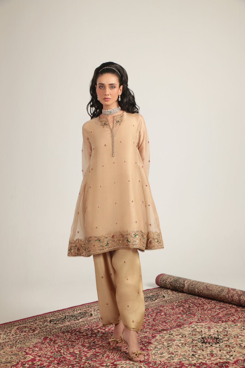 Zar-Rang Ivory Short Pheran Kurta Set organza, silk tencel kurta/kurta set by Niti Bothra in ivory for women Worldwide