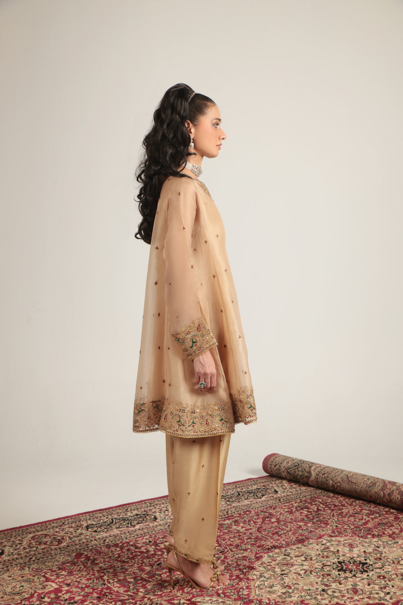 Zar-Rang Ivory Short Pheran Kurta Set organza, silk tencel kurta/kurta set by Niti Bothra in ivory for women Worldwide