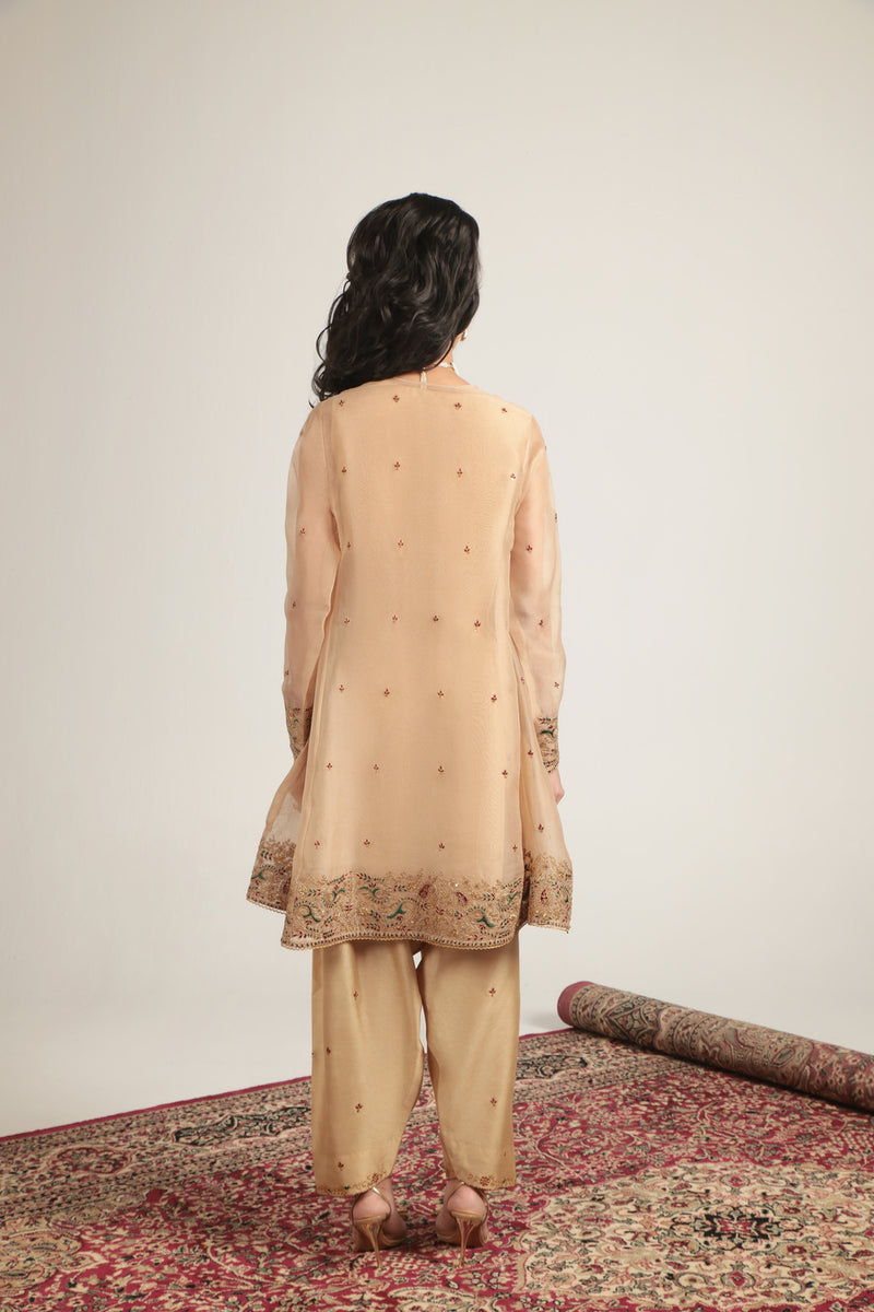 Zar-Rang Ivory Short Pheran Kurta Set organza, silk tencel kurta/kurta set by Niti Bothra in ivory for women Worldwide