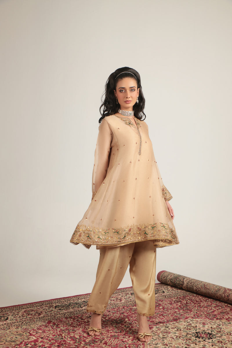 Zar-Rang Ivory Short Pheran Kurta Set organza, silk tencel kurta/kurta set by Niti Bothra in ivory for women Worldwide