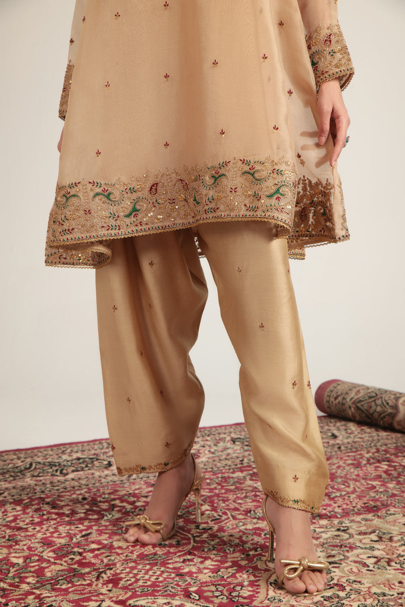 Zar-Rang Ivory Short Pheran Kurta Set organza, silk tencel kurta/kurta set by Niti Bothra in ivory for women Worldwide