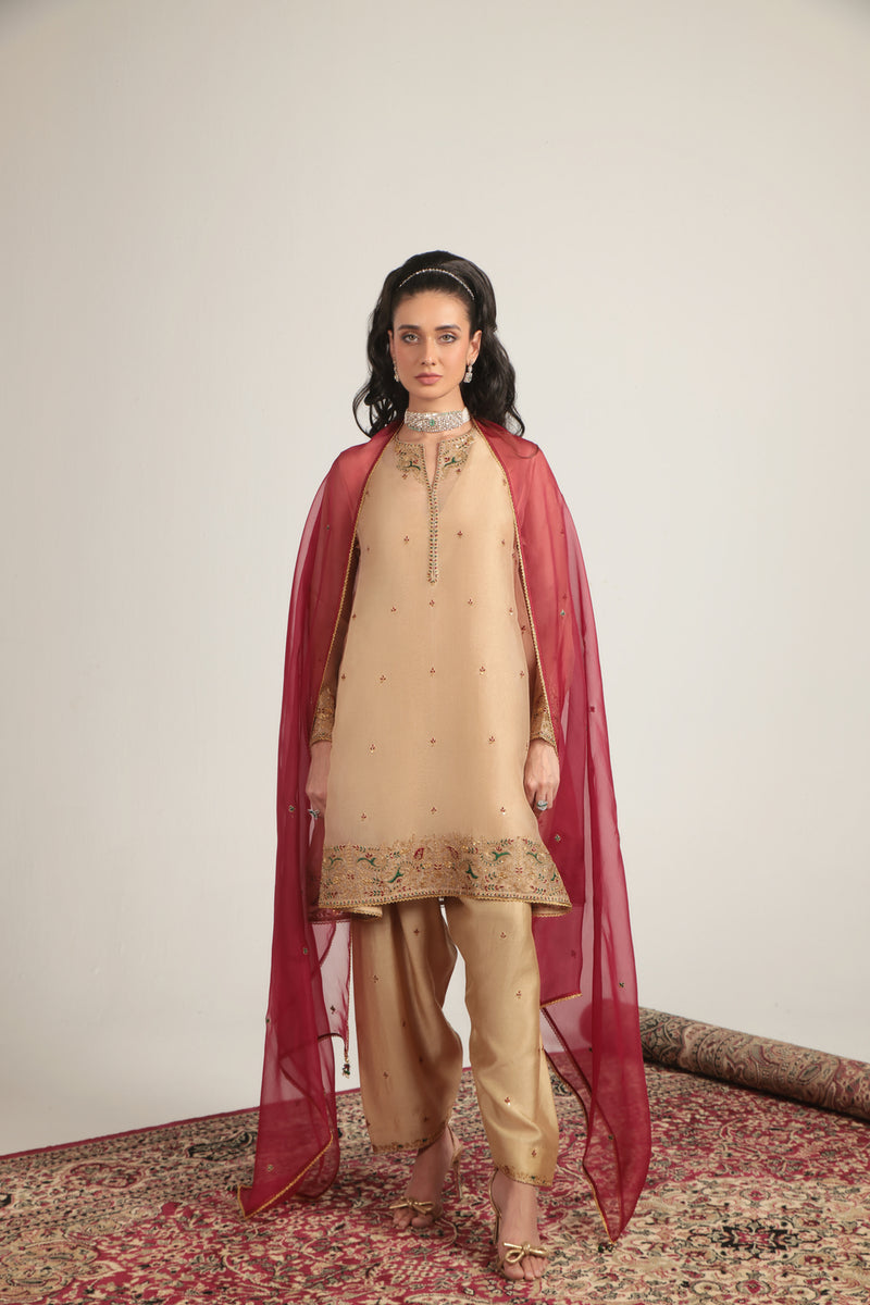 Zar-Rang Ivory Short Pheran Kurta Set organza, silk tencel kurta/kurta set by Niti Bothra in ivory for women Worldwide