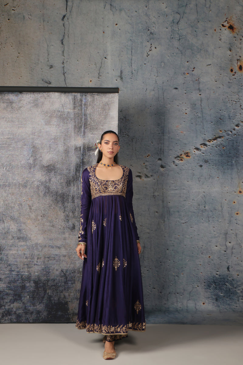Zar-Rang Purple Kalidaar Set silk chanderi, organza kurta/kurta set by Niti Bothra in purple for women Worldwide