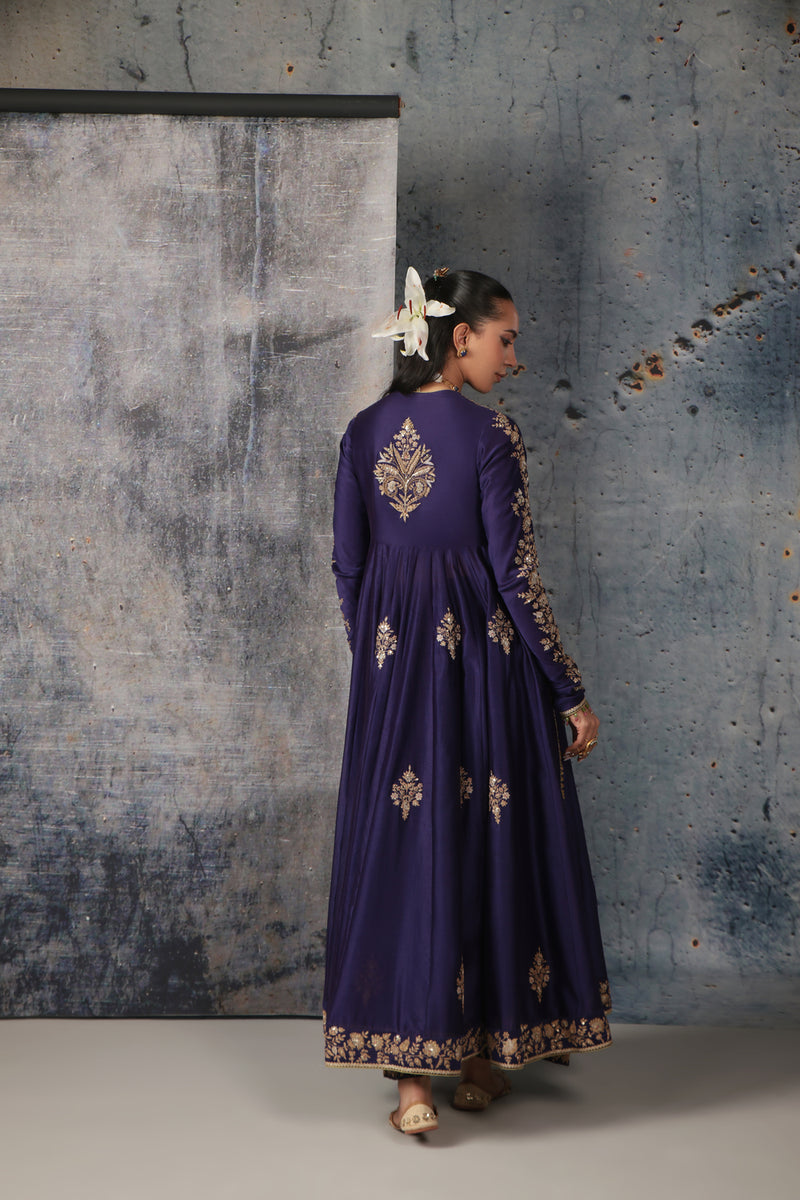 Zar-Rang Purple Kalidaar Set silk chanderi, organza kurta/kurta set by Niti Bothra in purple for women Worldwide