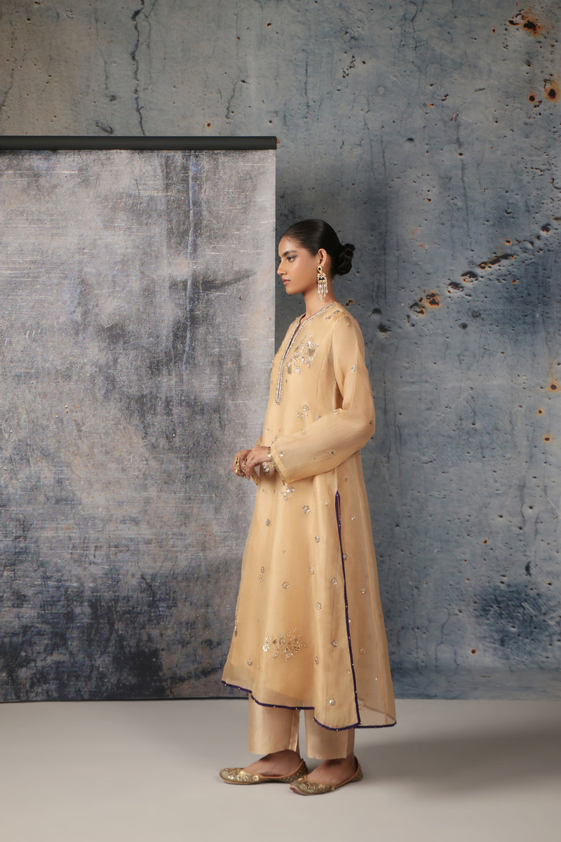 Zar-Rang Ivory Phool Kurta Set organza, silk tencel kurta/kurta set by Niti Bothra in ivory for women Worldwide