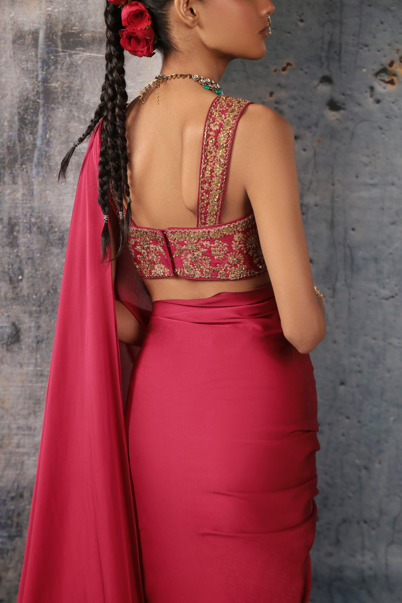 Zar-Rang Maroon Heavy Fringe Saree Set bemberg satin &chiniya silk sarees by Niti Bothra in maroon for women Worldwide